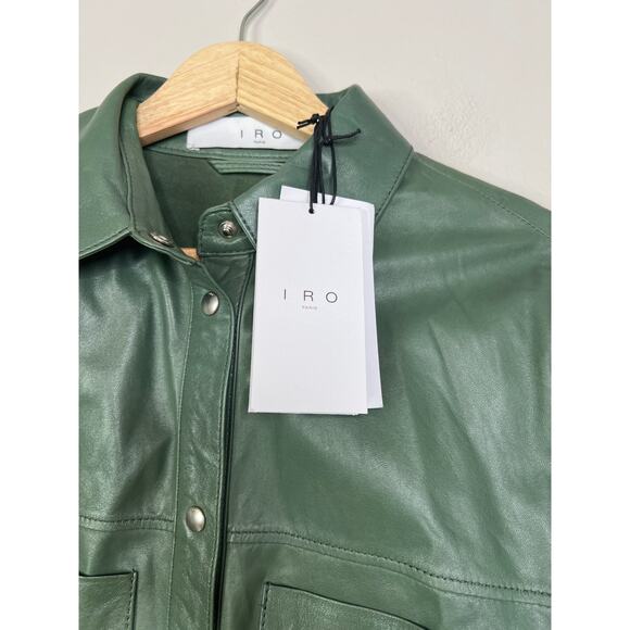 NWT Iro Lamb Leather Signy Short Sleeve Top Leather in Vintage Green Sz: Small - Picture 4 of 8